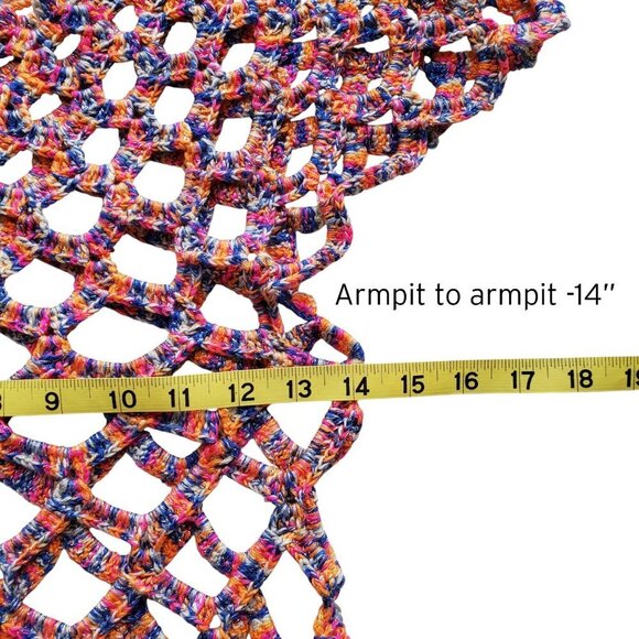 Crocheted Multicolor Chain Mail Open Weave Gold Metallic Threads Tunic Top S - Picture 9 of 14